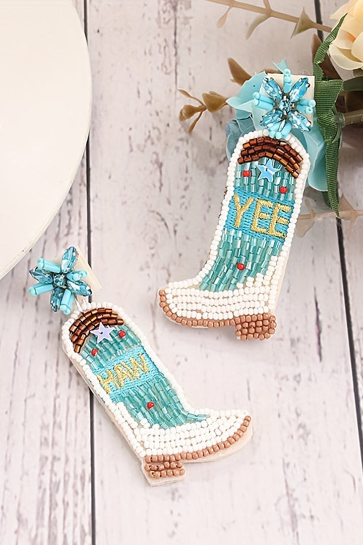Cowboy Boots Rice Bead Dangle Earrings