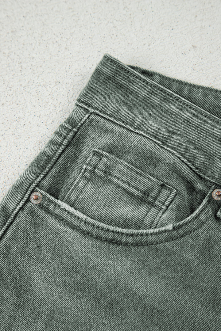 Four Leaf Clover Slight Distressed Raw Edge Wide Leg Jeans
