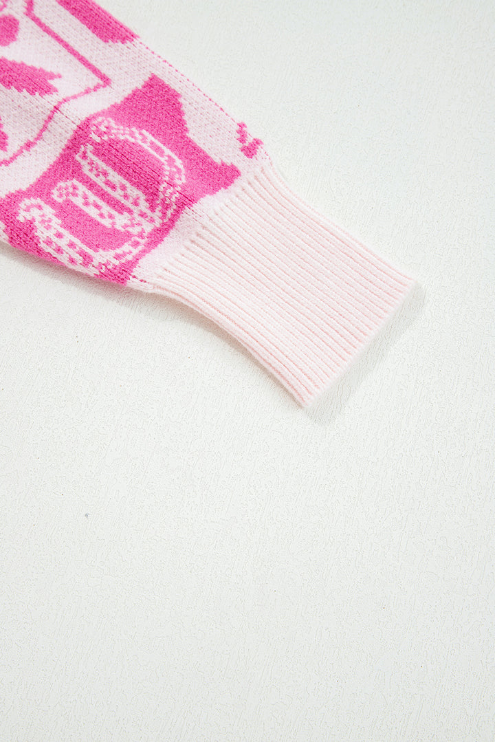 Pink Bows &amp; Horseshoes Pattern Western Fashion Print Sweater