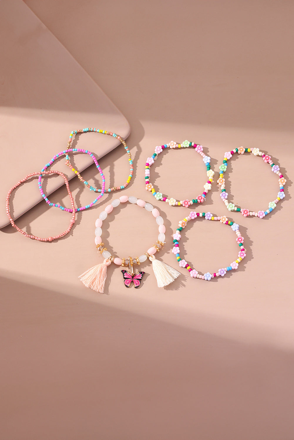 7pcs Handmade Beaded Bohemian Style Butterfly Tassel Bracelet Set