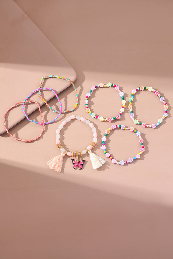 7pcs Handmade Beaded Bohemian Style Butterfly Tassel Bracelet Set