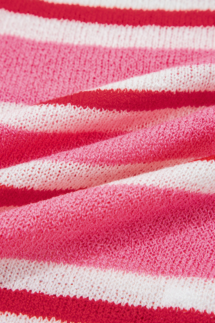 Pink Stripe Striped Drop Shoulder Button Cardigan