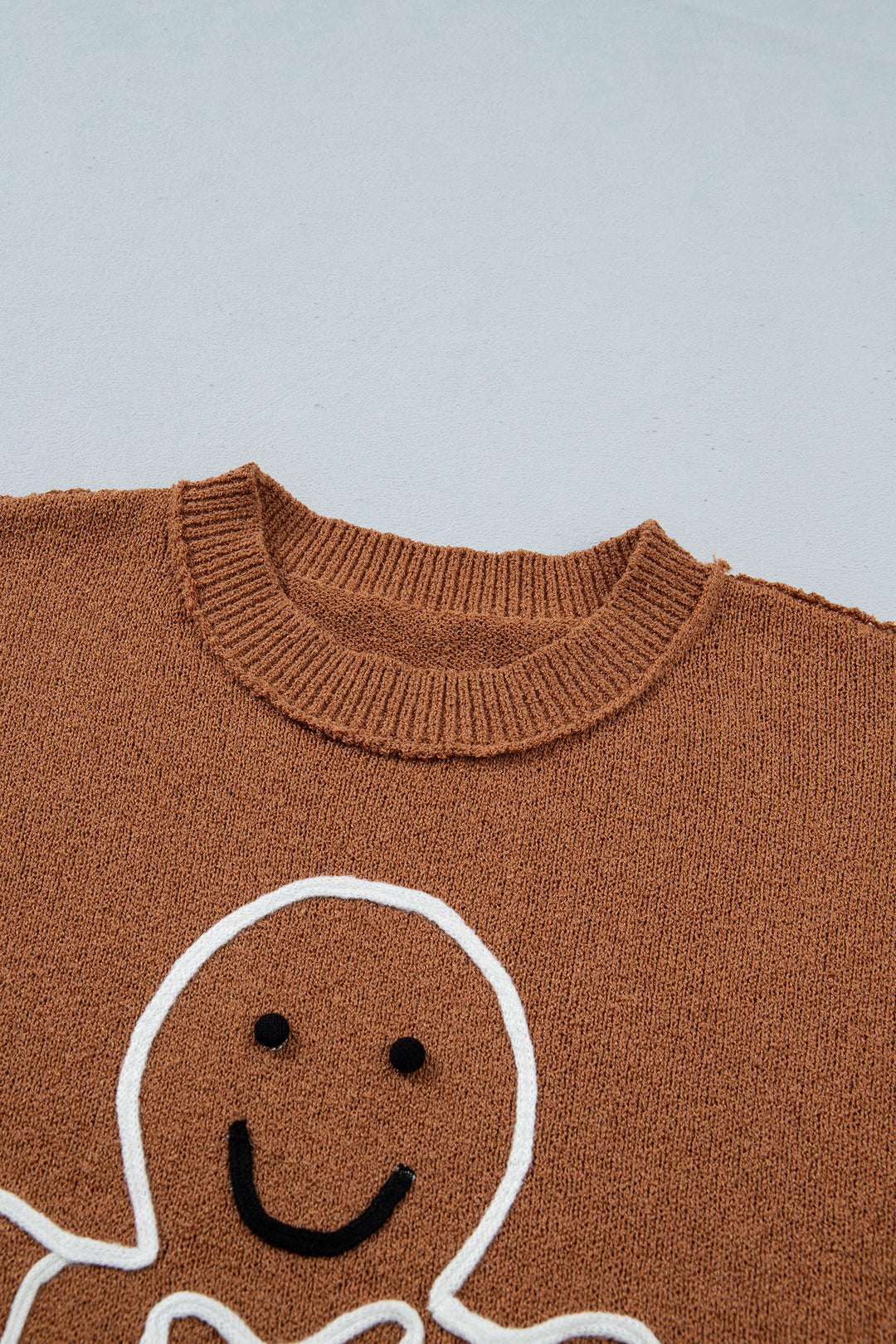 Brown Oversized Drop Shoulder Round Neck Christmas Sweater