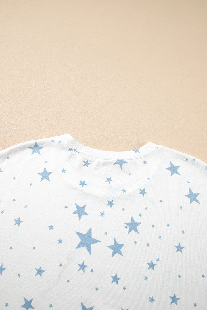 Stars Print Drop Shoulder Oversized T Shirt with Slits
