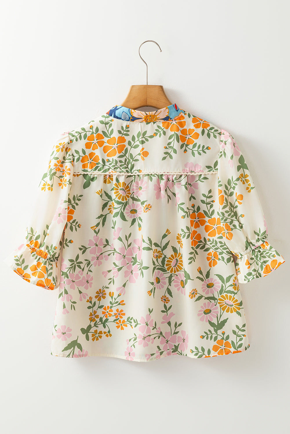 crochet v neck half sleeve boho floral blouse