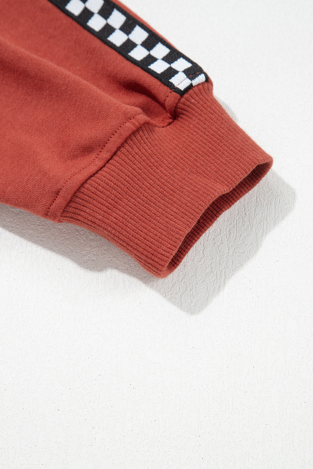 Mineral Red Checkered Trim Long Sleeve Round Neck Shift Sweatshirt