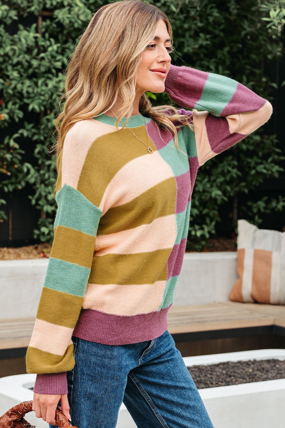 Drop Shoulder Ribbed Edge Casual Sweater
