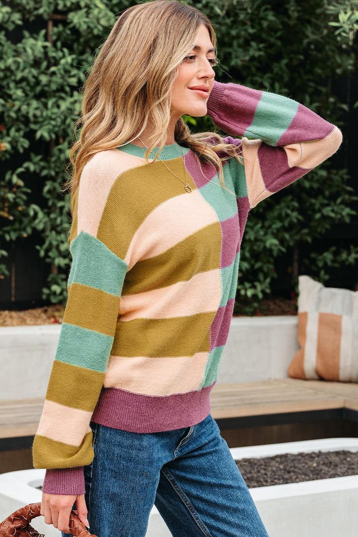 Drop Shoulder Ribbed Edge Casual Sweater