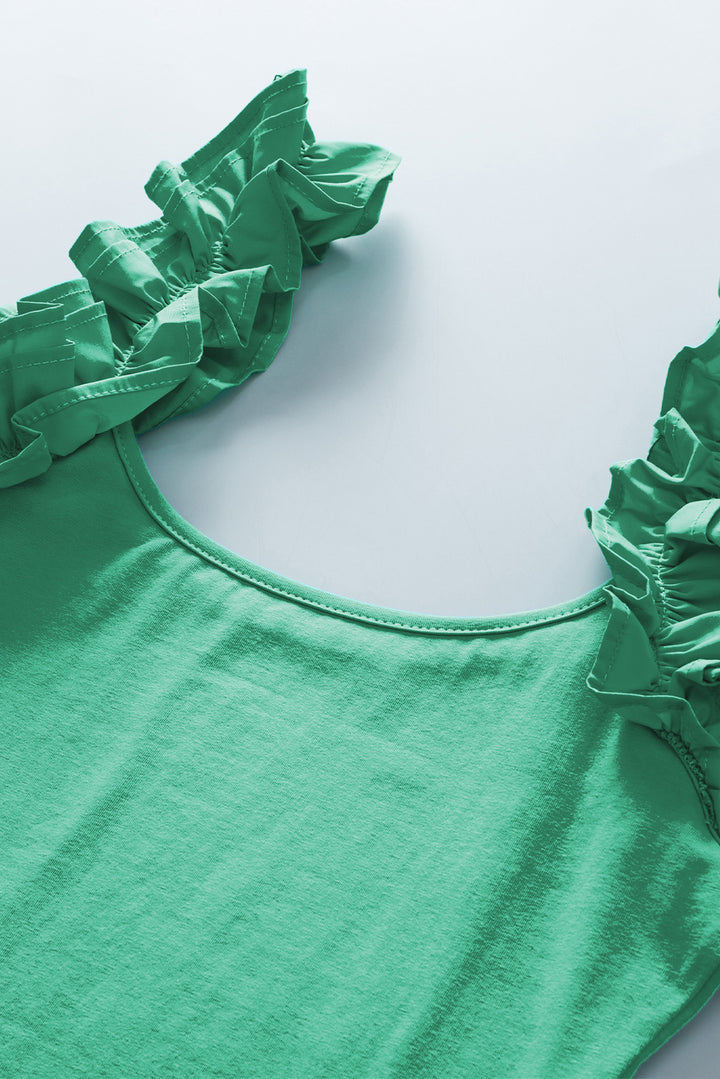 Ruffled Wide Straps Slim Tank Top