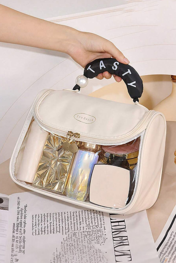 TASTY Print Handle Inside Pocket Clear Makeup Bag