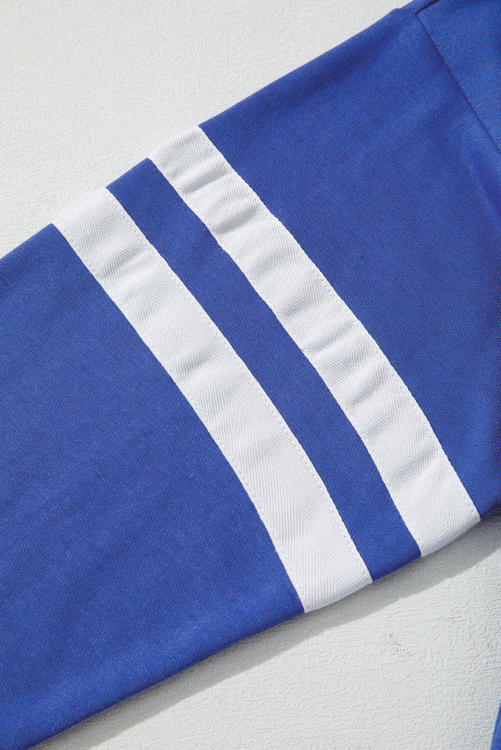 Sky Blue Varsity Striped Detail Drop Shoulder Oversized Sweatshirt