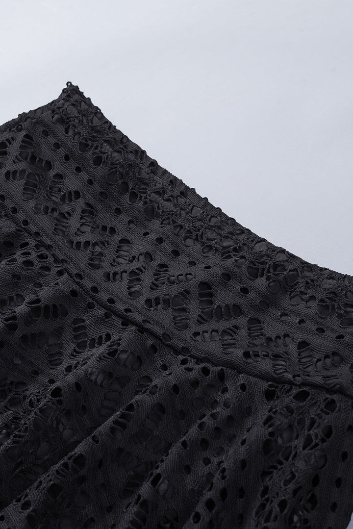 Black Solid Color Crochet Lace Skirted Bikini Bottom