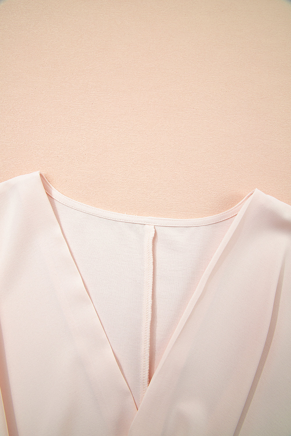 surplice v neck knotted ruched short sleeve peplum blouse