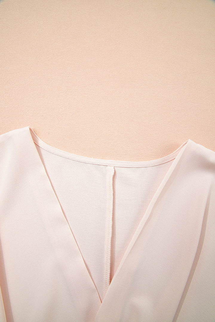 surplice v neck knotted ruched short sleeve peplum blouse