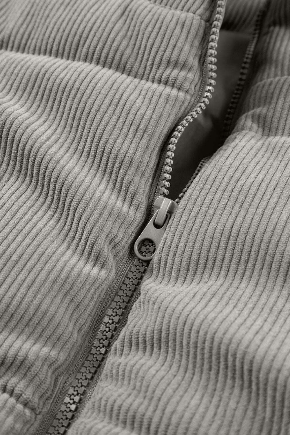 Gray Corduroy Stand Neck Zipped Puffer Vest