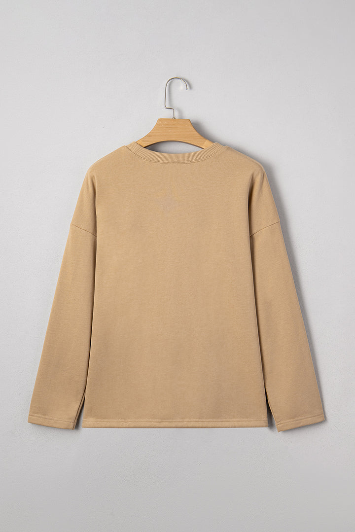 Khaki 88 Number Graphic Drawstring Hemline Oversize Long Sleeve Top