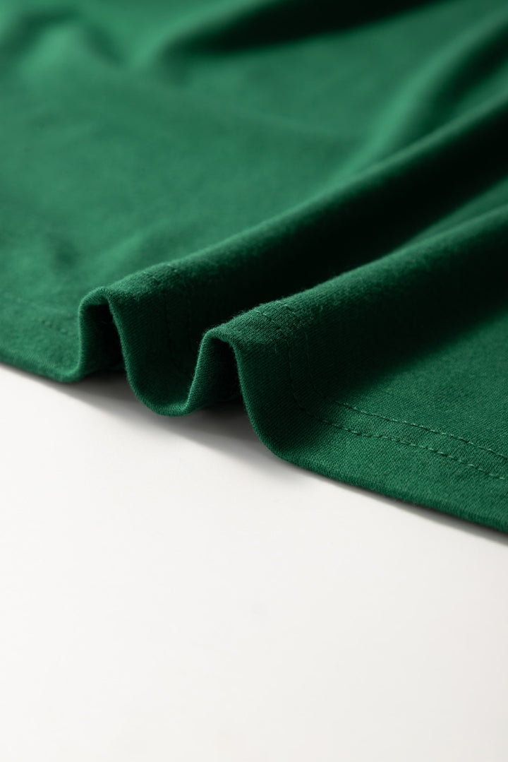 Dark Green Round Neck Rolled Sleeve Plus Size T-shirt