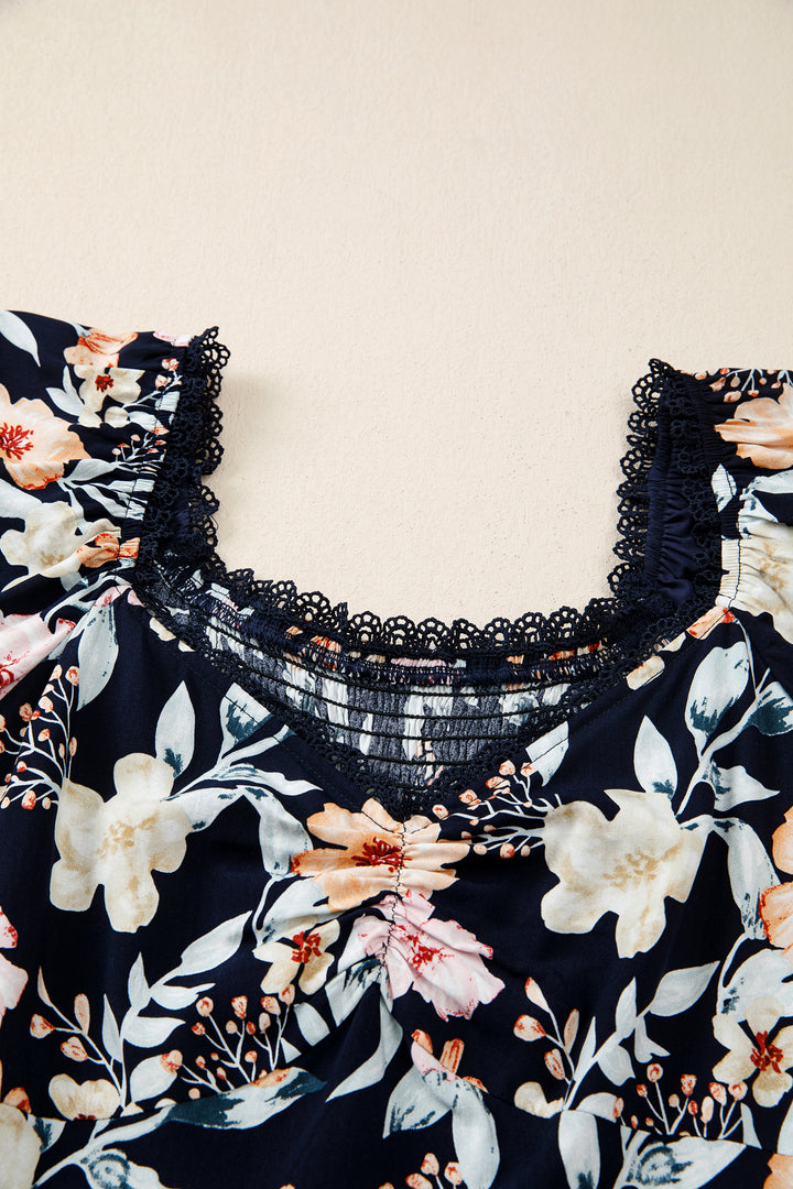 Short Sleeve Smocked Detail High Waist Floral Maxi Dress