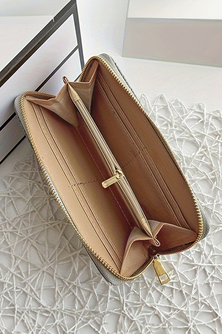Woven Textured Zip Around Long Wallet