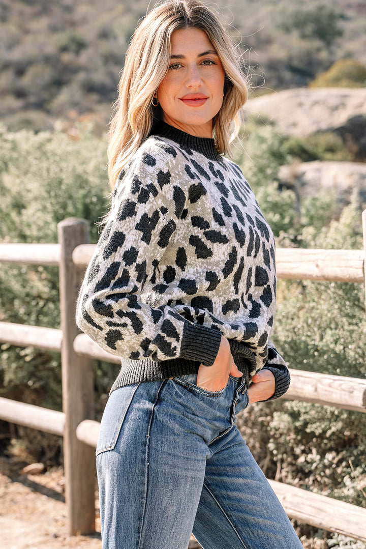 Leopard Drop Shoulder Baggy Sweater