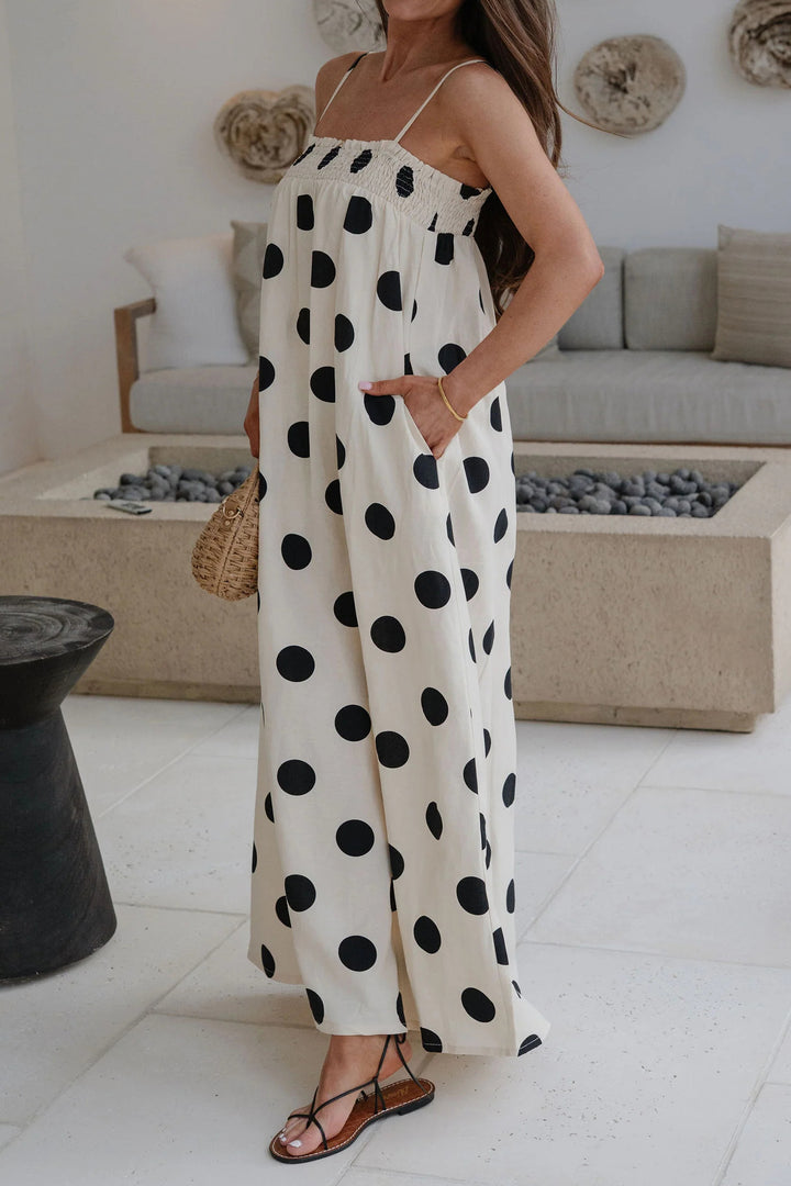 White Polka Dot Spaghetti Straps Maxi Dress