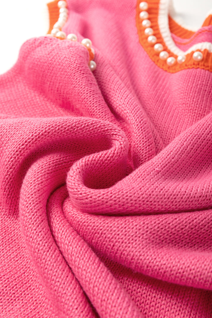 Contrast Trim Pearl Detail Sweater Tank Top