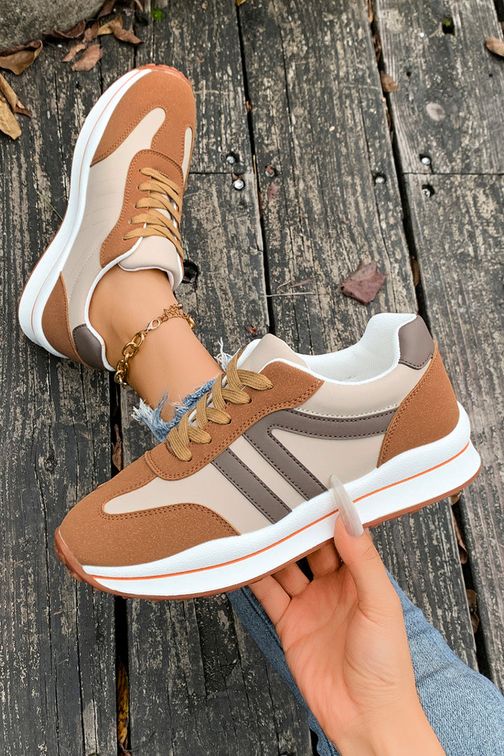 Varsity Color Block Patchwork Lace-up PU??Leather Sneakers