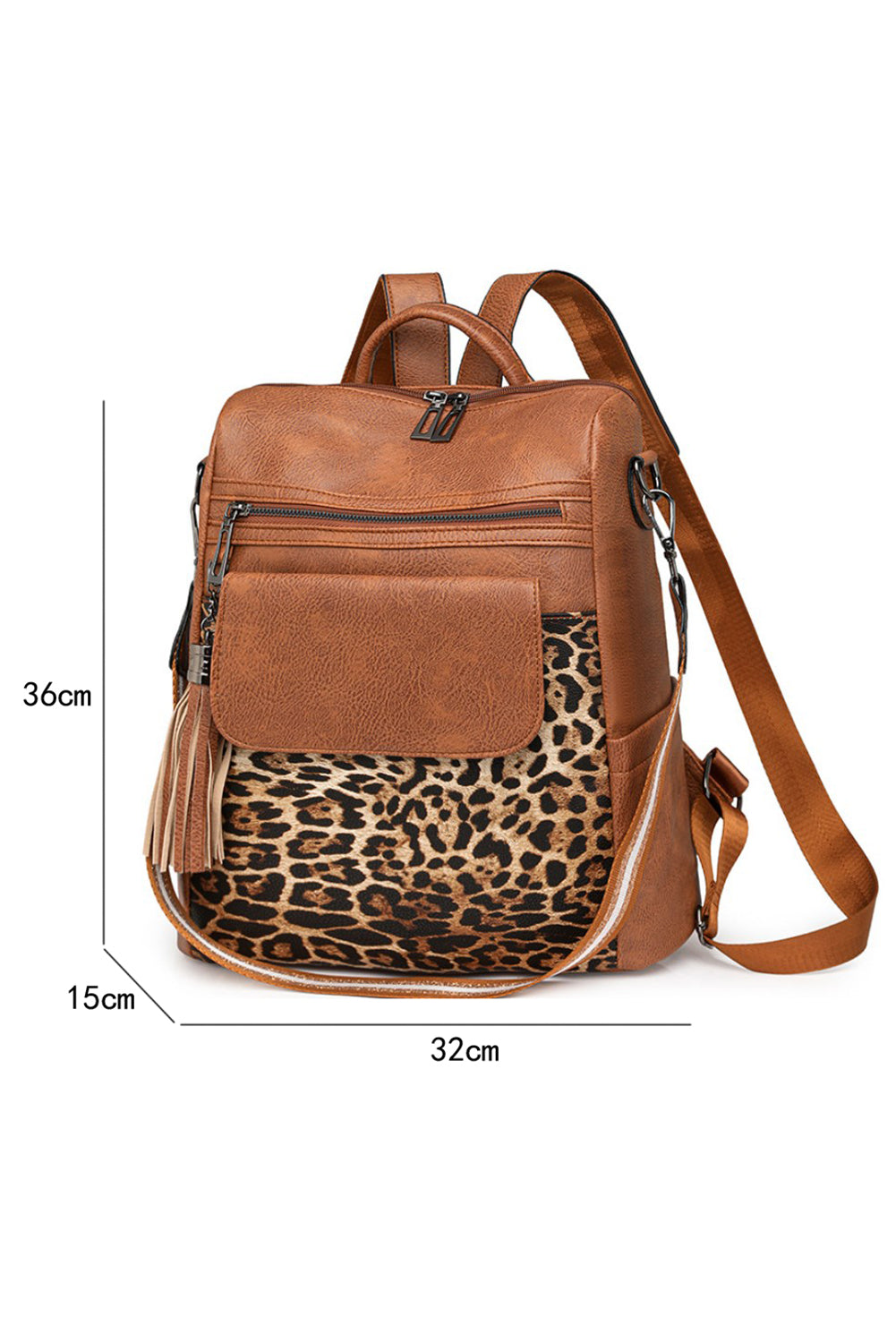 Sac à dos fonctionnel en cuir PU à motif patchwork léopard