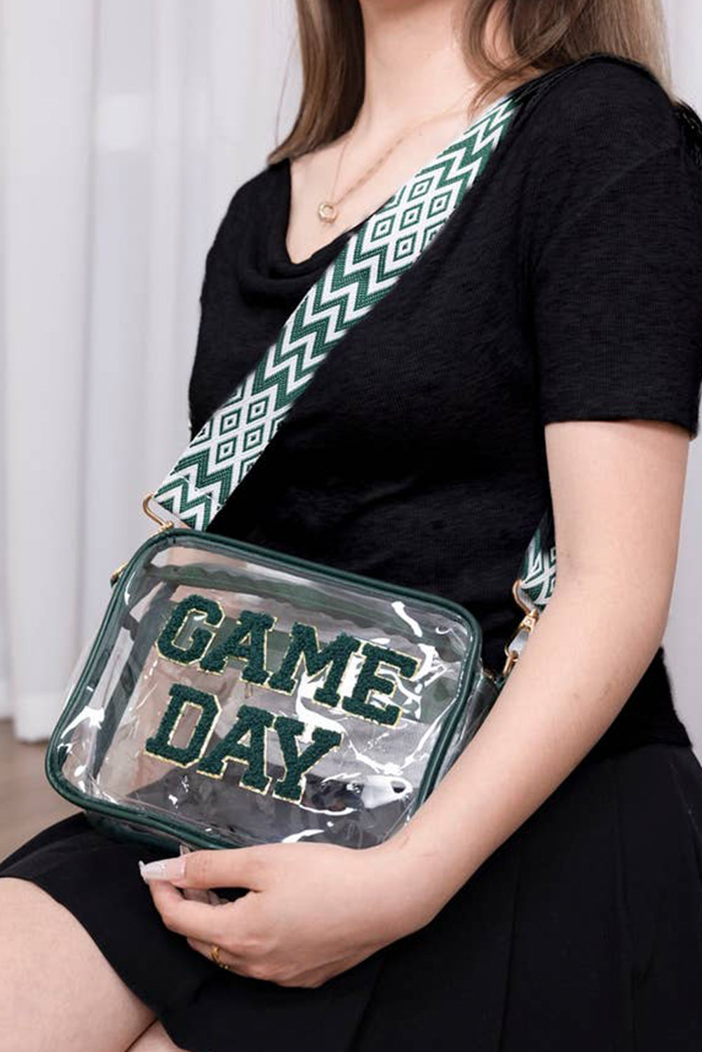 GAME DAY Chenille Embroidered Clear PVC Shoulder Bag