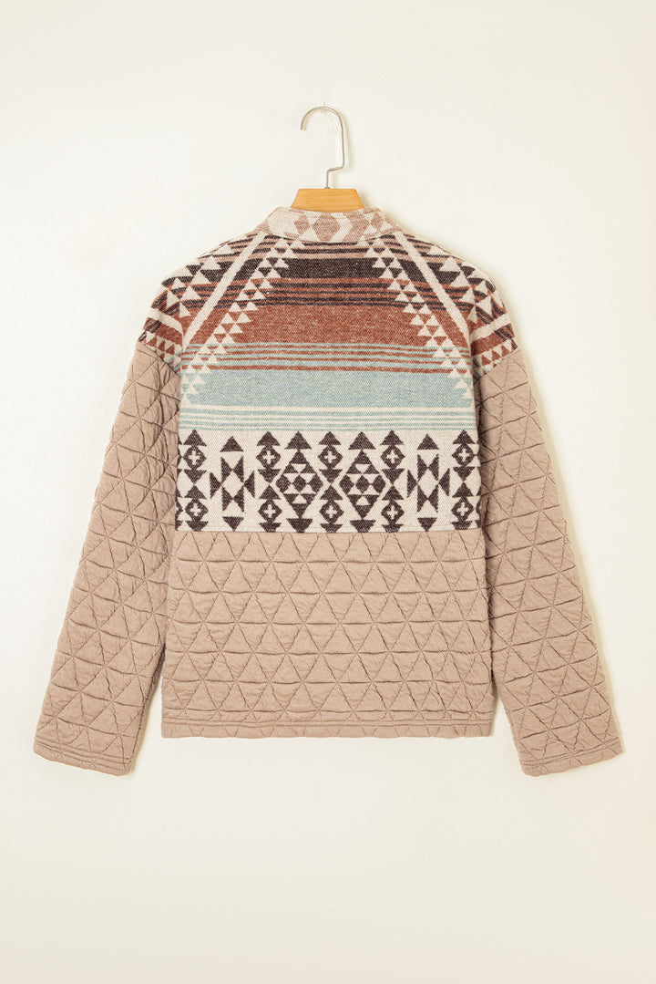 Light French Beige Aztec Quilted Patchwork Western Fashion Jacket