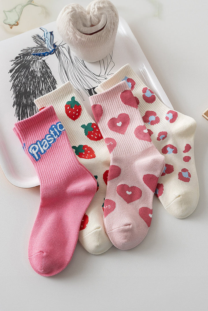 Weiche Crew-Socken mit geripptem Rand und Herz-Print
