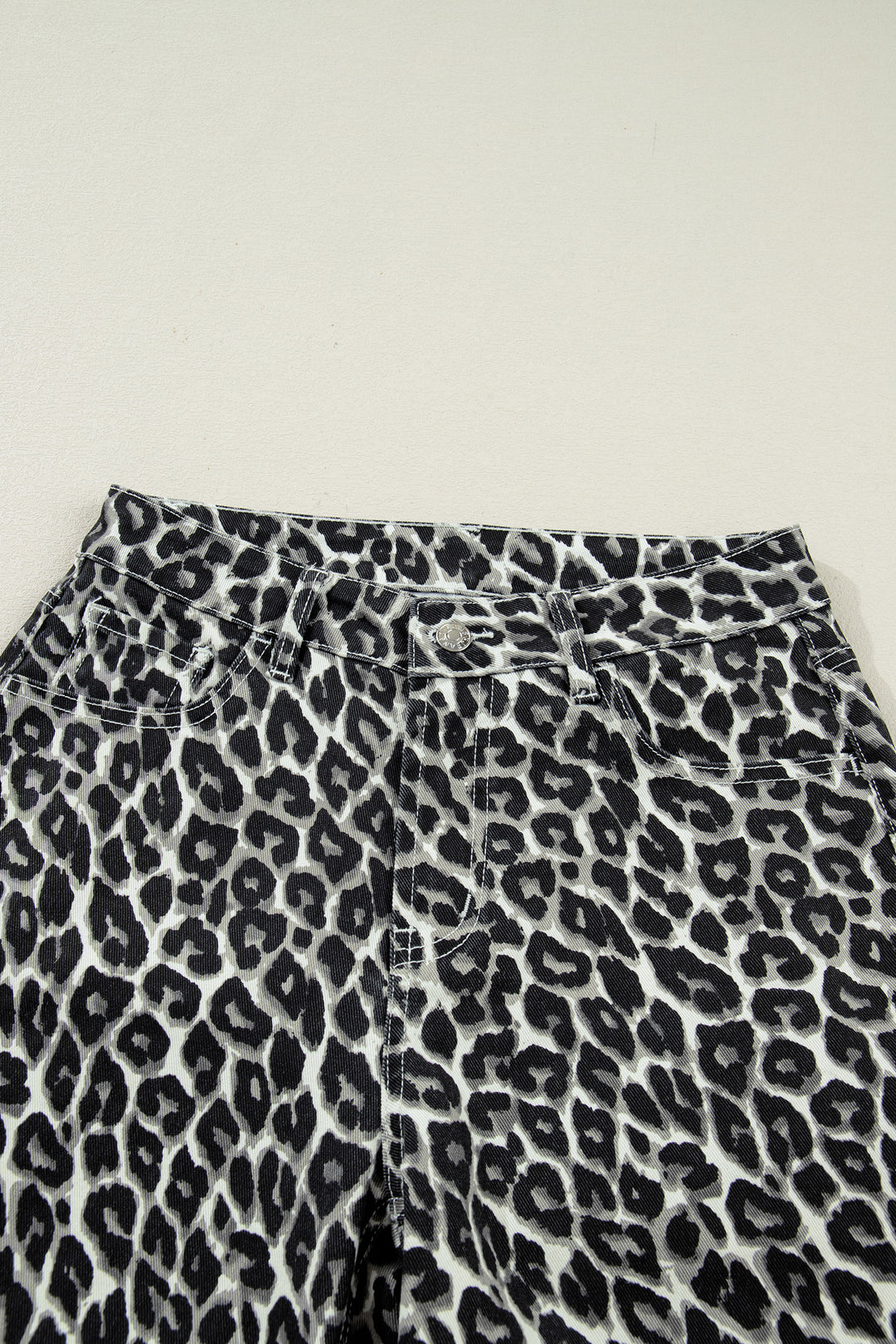 Black Leopard Print Barrel Jeans