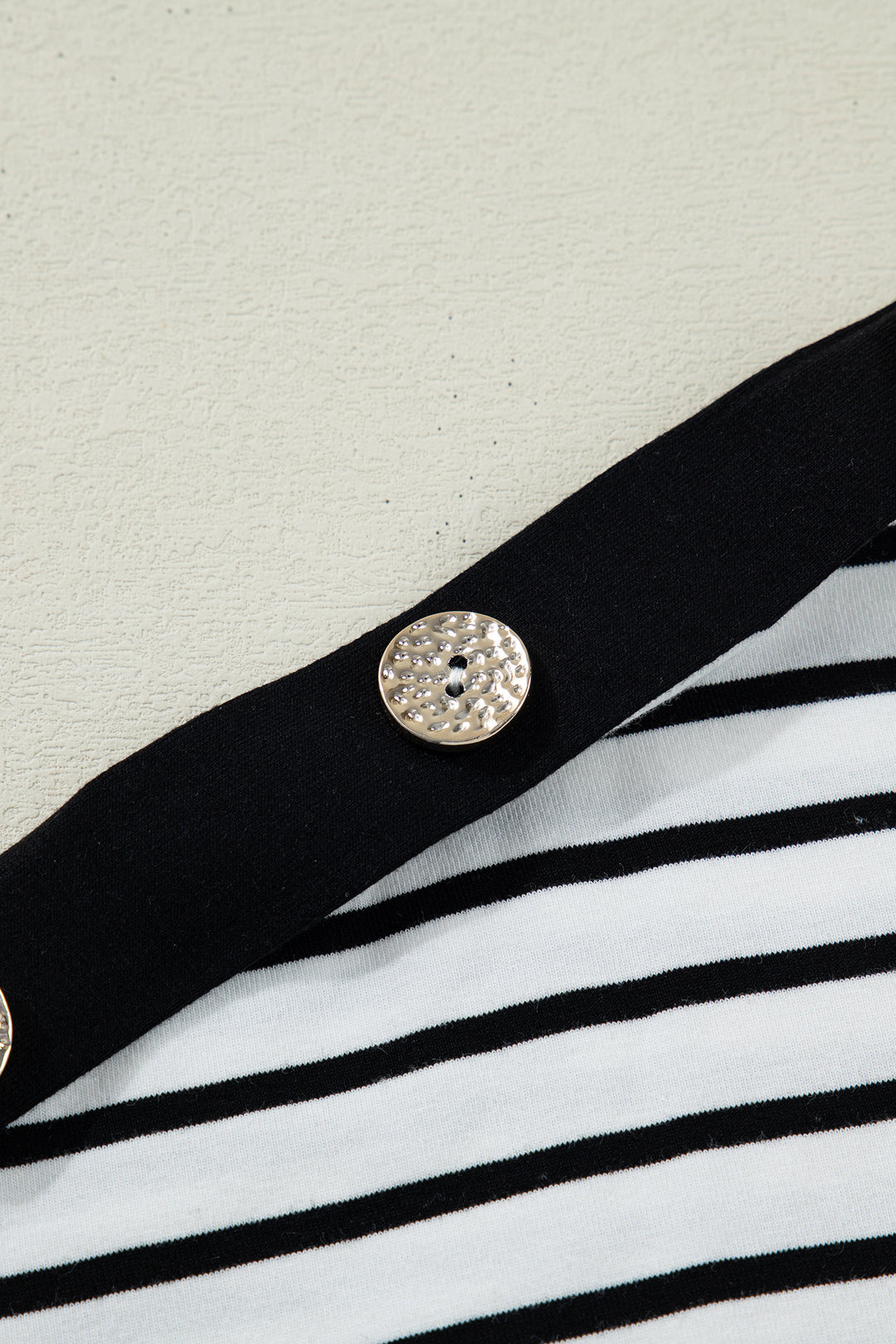 Black Stripe Cuffed Sleeve Button Detail Loose Tee