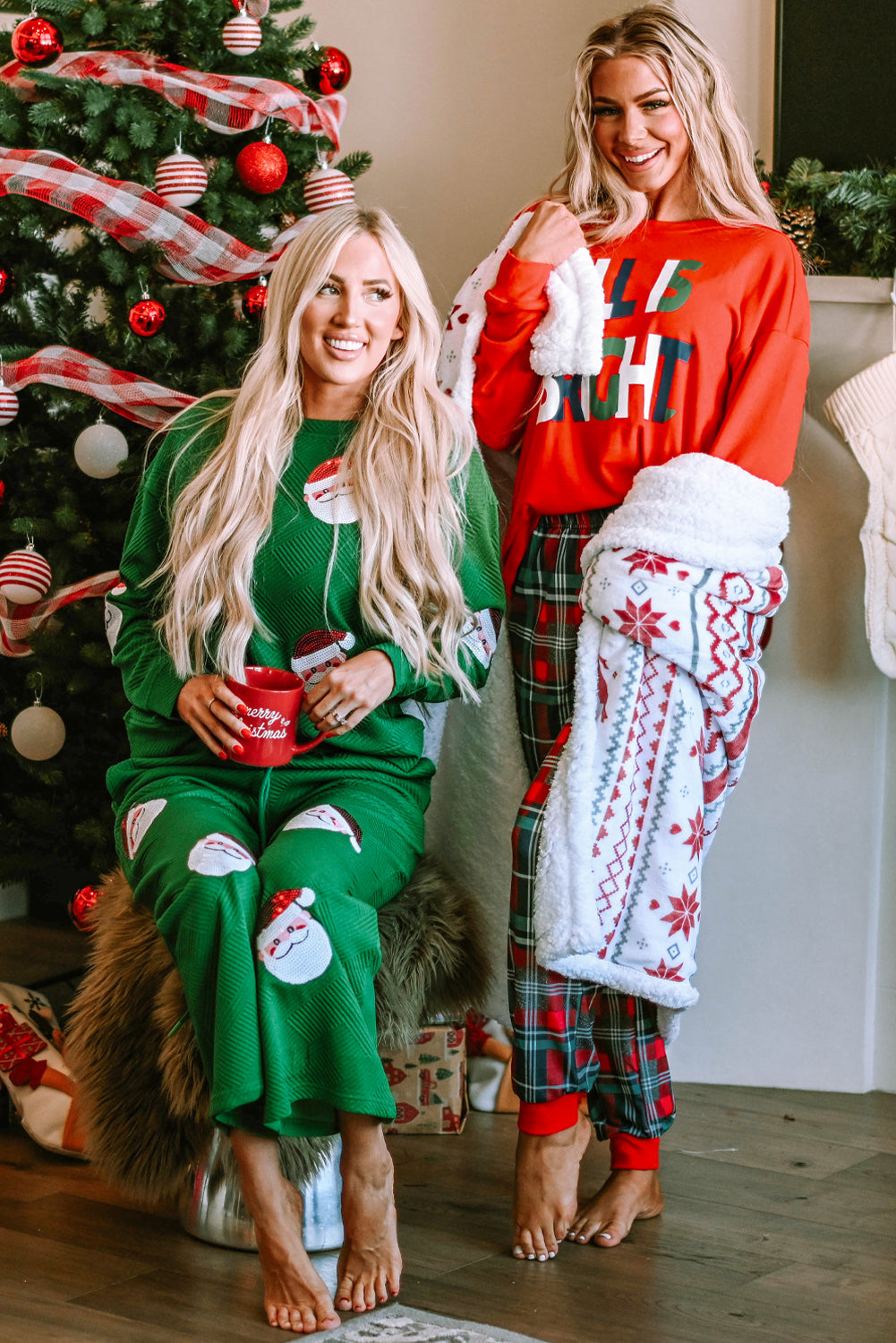 all is bright graphic christmas plaid pajamas set
