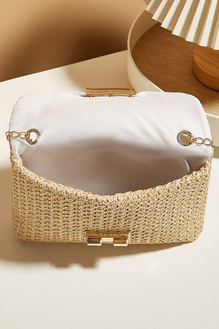 Woven Chain Strap Flap Shoulder Bag