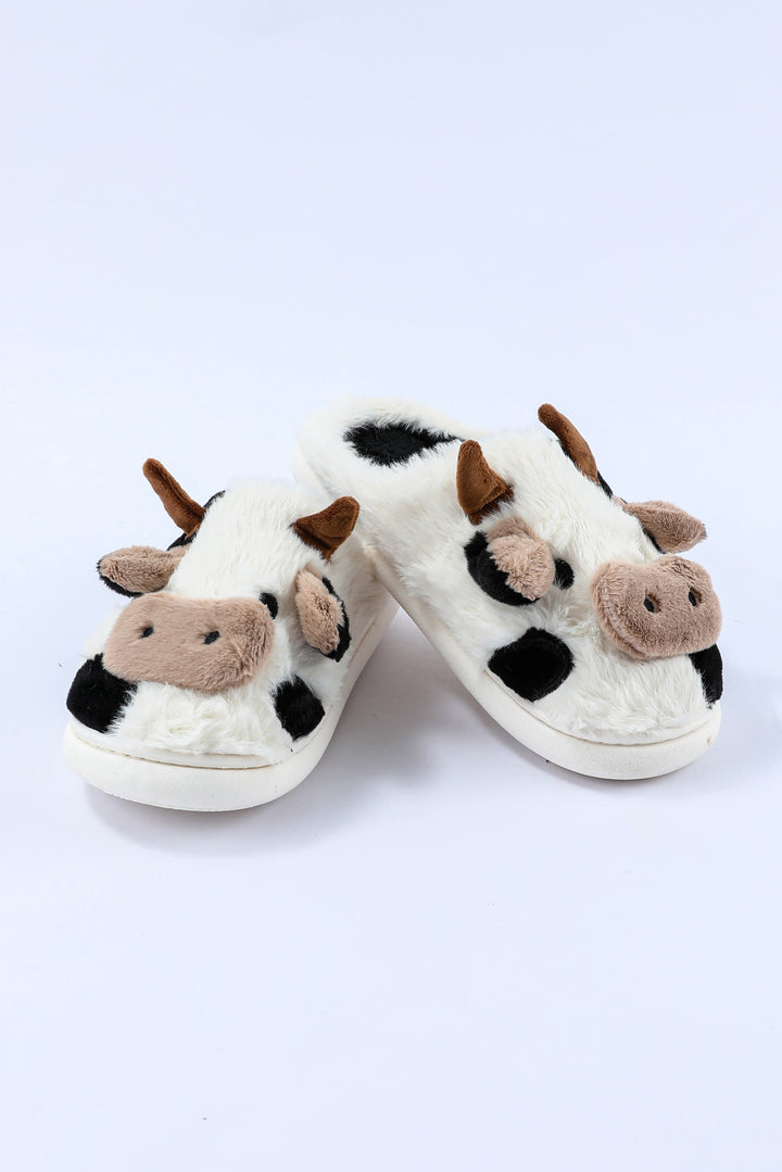 Chaussons en peluche motif vache et animaux de dessin animé