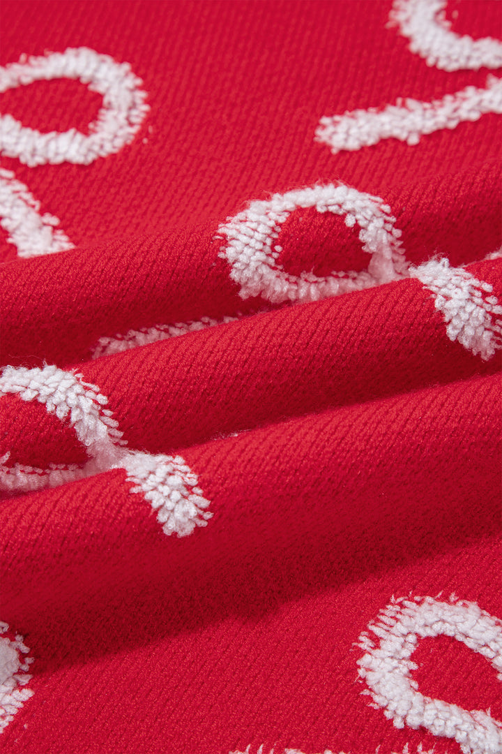 Fiery Red All Over Bow Dropped Shoulder Round Neck Shift Sweater