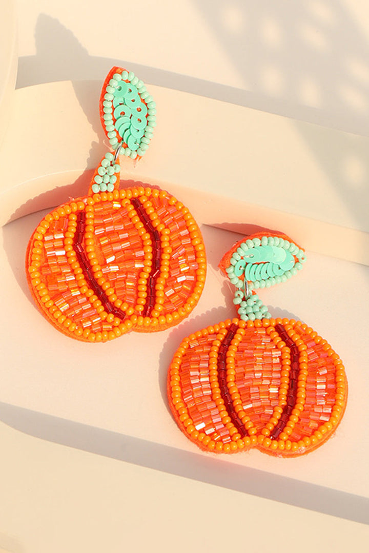 Boucles d'oreilles pendantes en perles de riz et citrouille d'Halloween