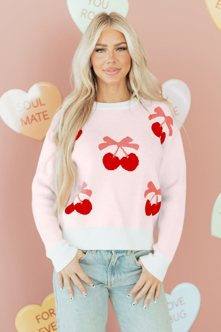 Cherry Pattern Drop Shoulder Sweater