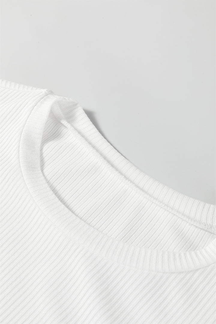 White Ribbed Long Sleeve Crew Neck Solid Color Bodysuit