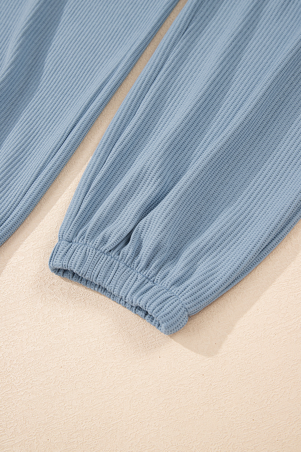 Dusk Blue Solid Color Ribbed Loose Long Sleeve Top Casual Pant Set