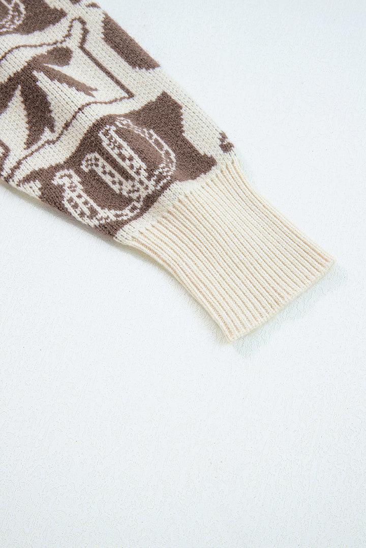 Bows & Horseshoes Pattern Western Fashion Print Sweater