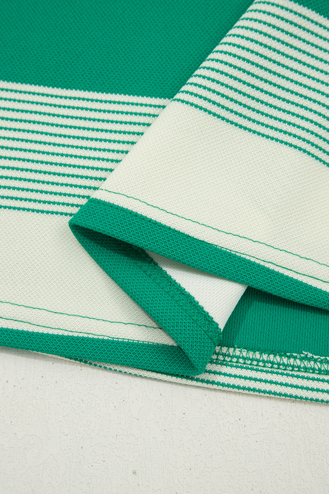 Classic Green Stripe Mixed Print Crew Neck Cap Sleeve T Shirt