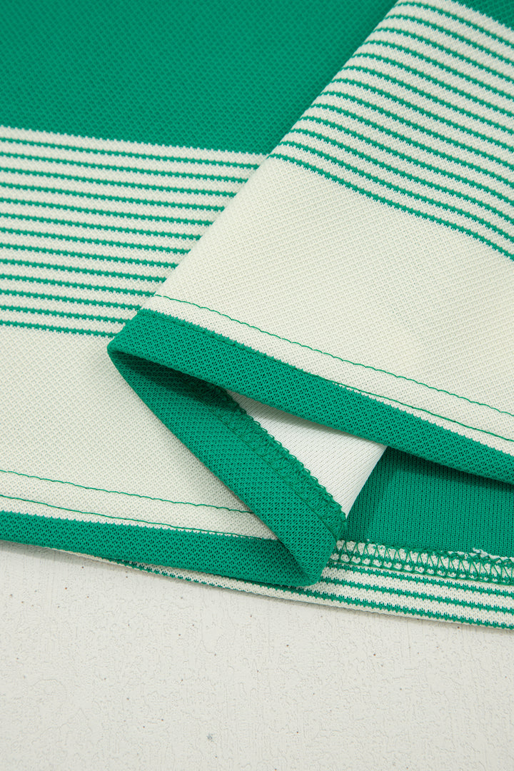 Classic Green Stripe Mixed Print Crew Neck Cap Sleeve T Shirt