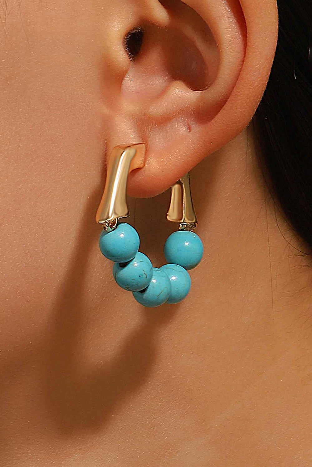 Turquoise Bead Plated Alloy Hook Earrings