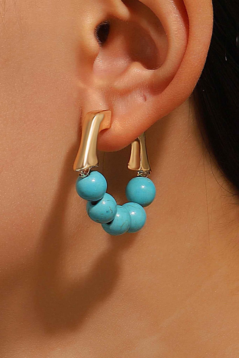 Turquoise Bead Plated Alloy Hook Earrings