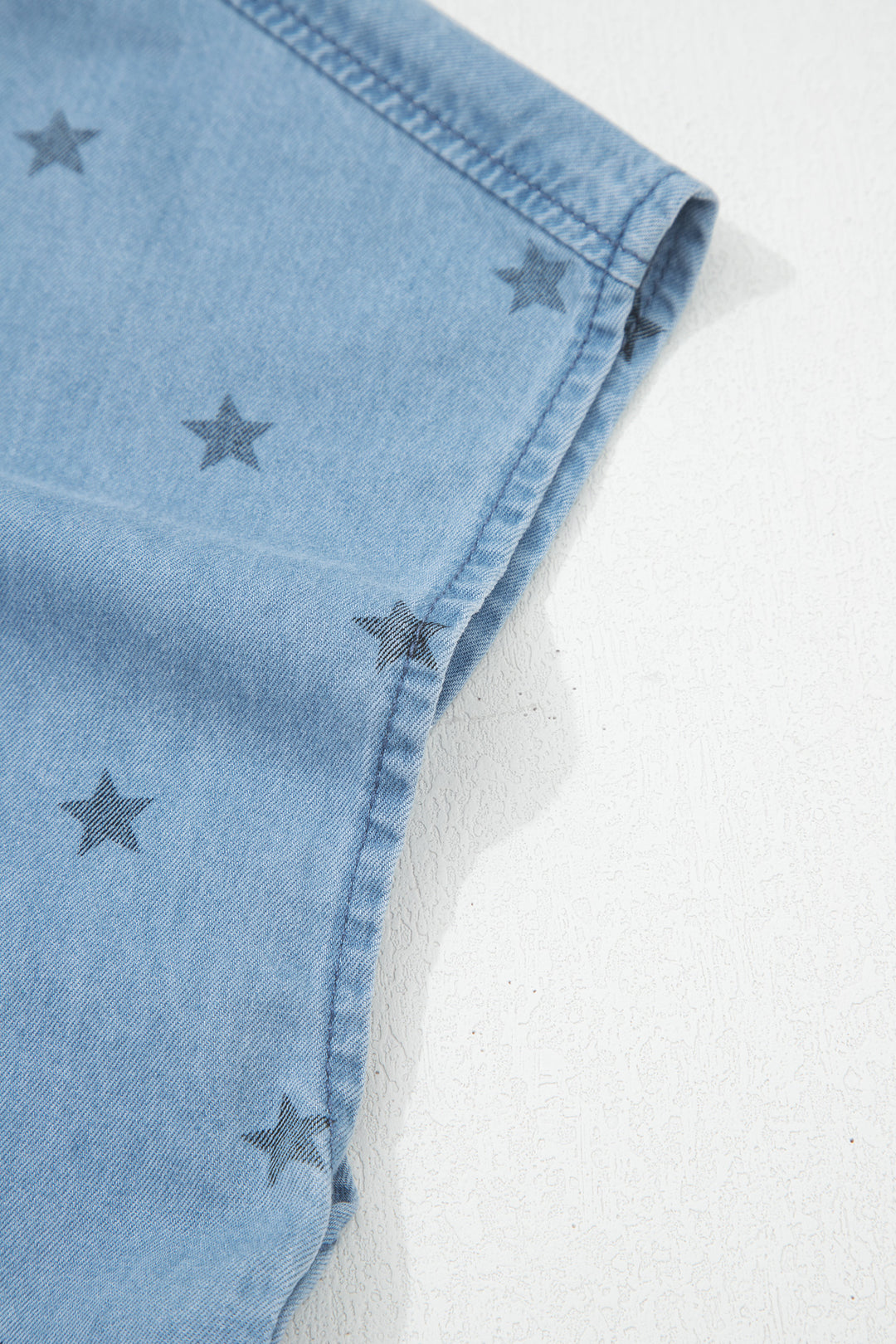 Star Allover Print Double Chest Pocket Short Sleeve Denim Shirt