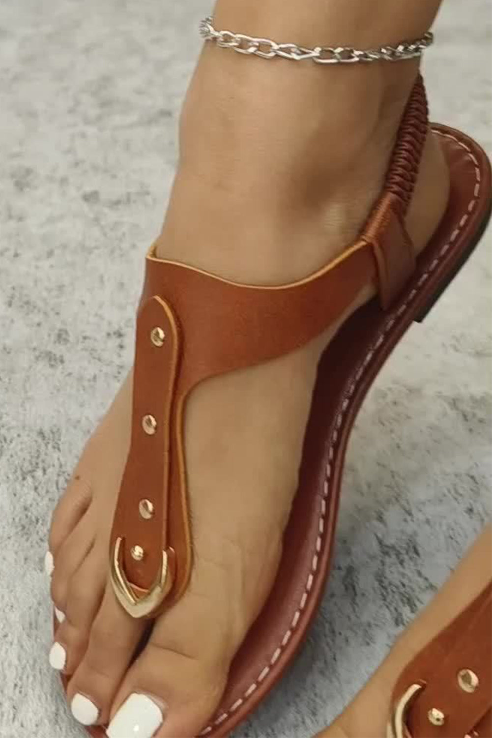 Faux Leather Hollow Out Clip Toe Flat Sandals