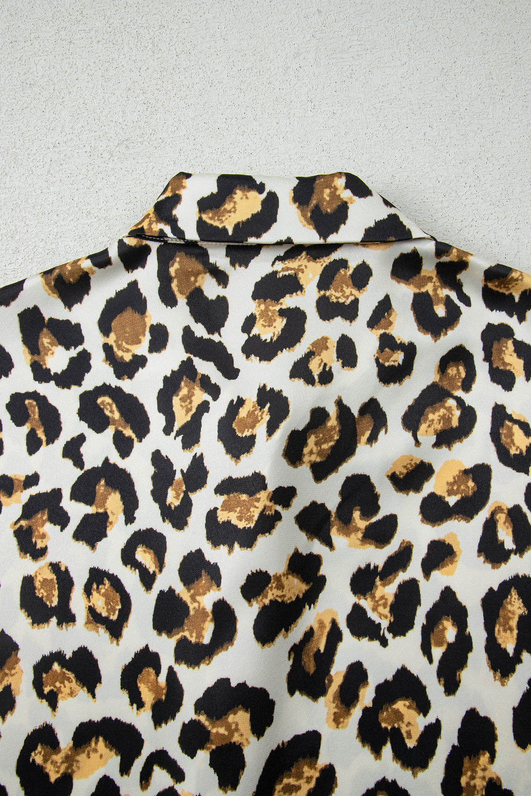 Leopard Print Ruffle Trim 3/4 Sleeve Loose Shirt