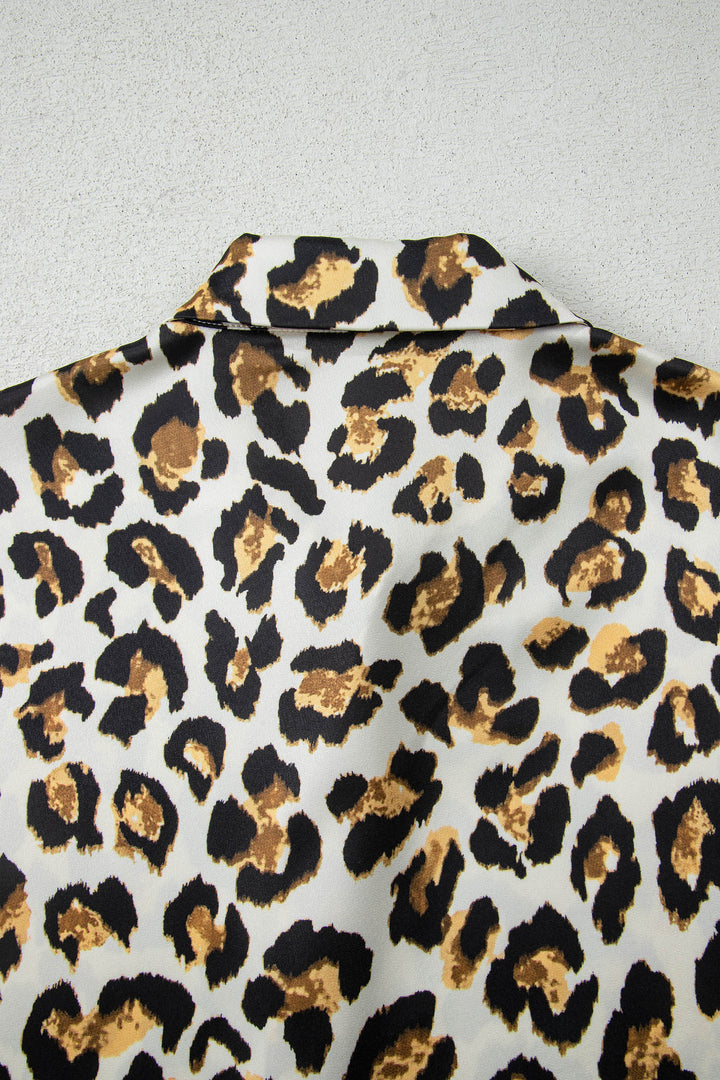Leopard Print Ruffle Trim 3/4 Sleeve Loose Shirt